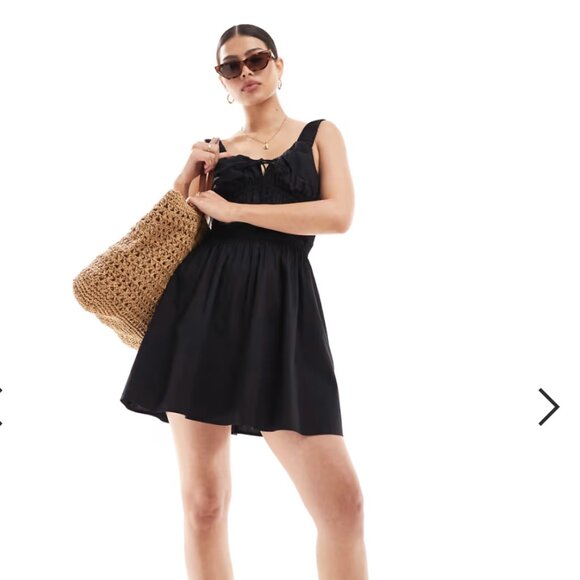 ASOS DESIGN wide strap channel waist mini sundress in black - Picture 5 of 11